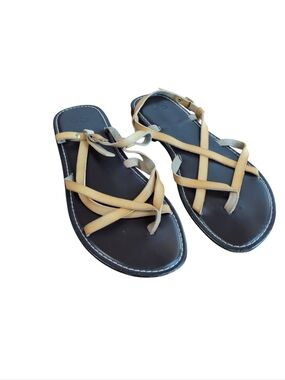 So Light Tan Beige Leather Strappy Sandal Size 10